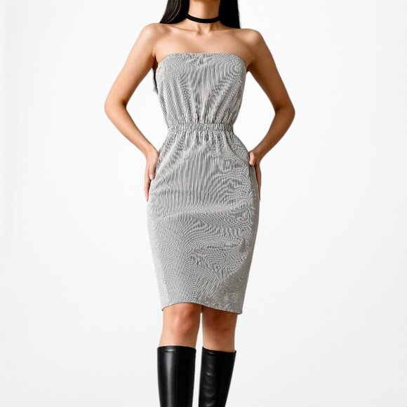 Urban Renewal Vintage Y2K Gray Striped Strapless Knee Length Dress Size M/L - Picture 1 of 7